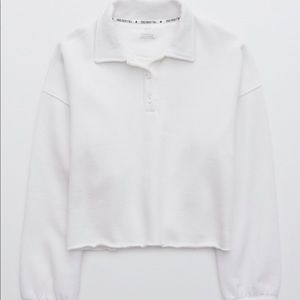 AERIE CROPPED BUTTON CREWNECK SWEATSHIRT